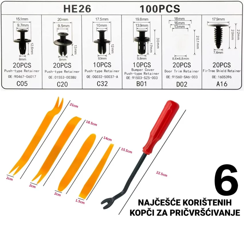 set kopci za tapacirung i alat za skidanje tapacirunga