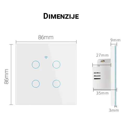 Wi-Fi Smart prekidač bijeli dimenzije