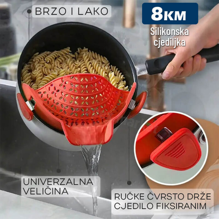 Praktična silikonska cjediljka za kuhinju - savitljiva, otporna na toplotu, pogodna za povrće, voće i tjesteninu, visokokvalitetni BPA-free materijal.