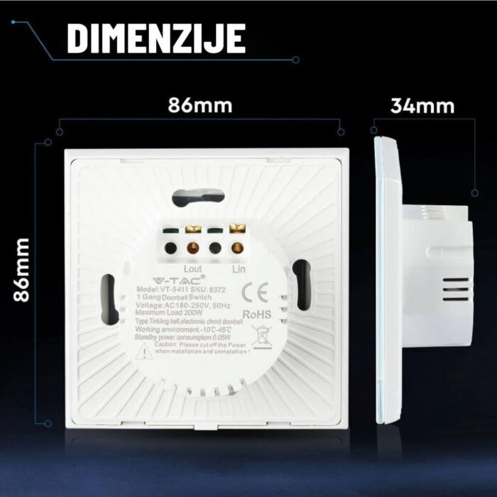 Prekidač za zvono - 1 taster dodatne slike (4) Prekidač za zvono - 1 taster - Image 2