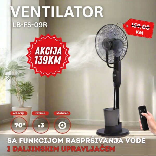 Ventilator sa raspršivačem vode i daljinskim LB-FS-09R