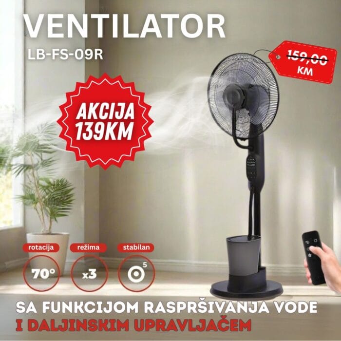 Ventilator sa raspršivačem vode i daljinskim LB-FS-09R - Image 1