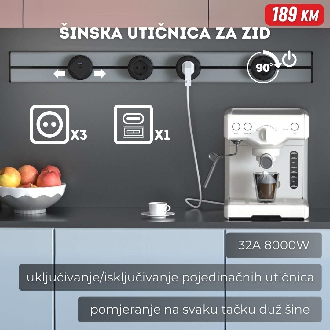 Šine za zid naslovna Šinska utičnica za zid 50cm - 3x Schuko, USB + TypeC - Image 1