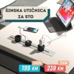 Šinska utičnica za sto – 3x Schuko, USB + TypeC