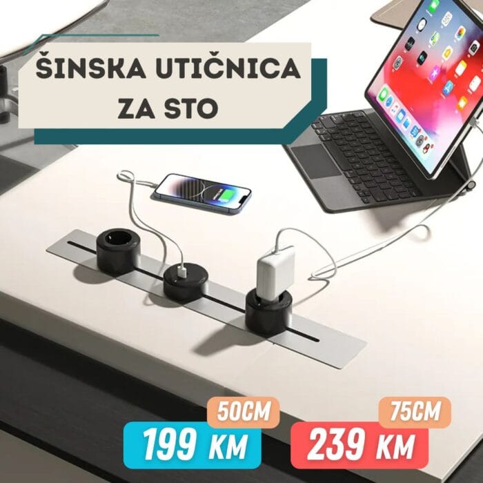 Šinska utičnica za sto – 3x Schuko, USB + TypeC - Image 1
