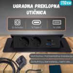 Ugradna preklopna utičnica za sto - 2x Schuko, USB + TypeC