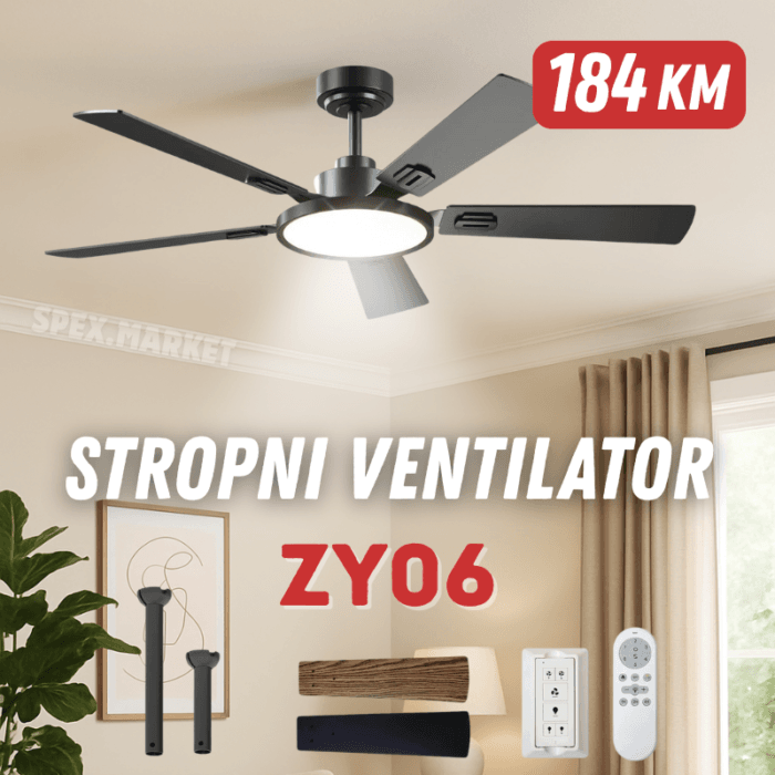 Stropni ventilator sa svjetlom i daljinskim upravljačem ZY06 - Image 1
